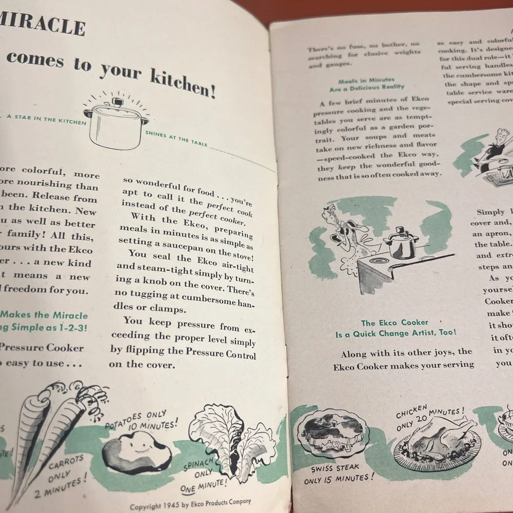 Vtg 1945 Ekco Pressure Cooker Minute Magic Cookbook Instruction Manual Booklet